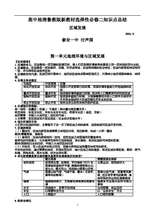 高中地理鲁教版新教材选择性必修二知识点总结