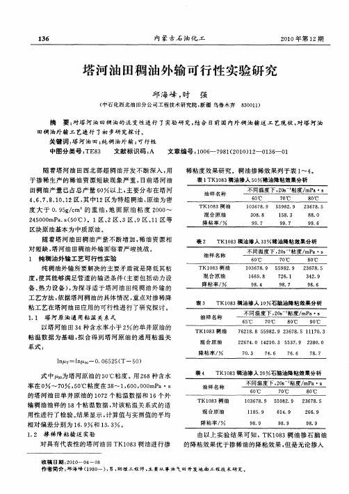 塔河油田稠油外输可行性实验研究