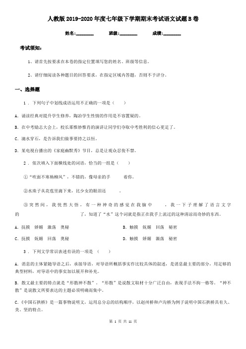 人教版2019-2020年度七年级下学期期末考试语文试题B卷