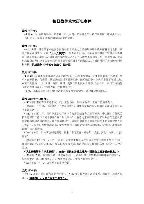 抗日战争重大历史事件