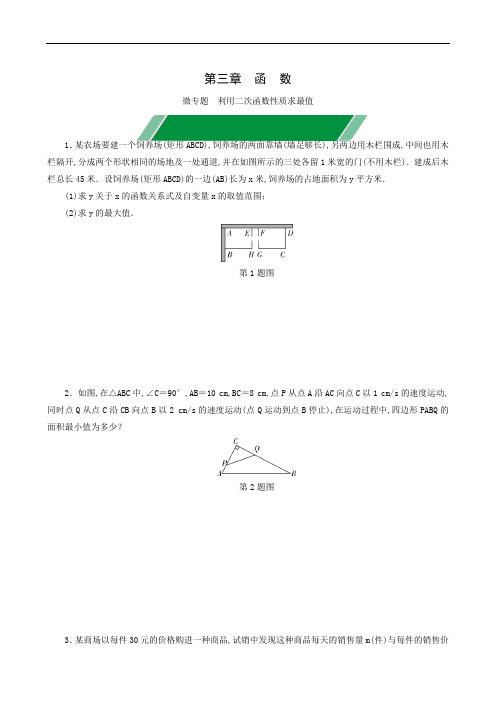 人教版中考数学培优练习：第3章  微专题  利用二次函数性质求最值 综合训练