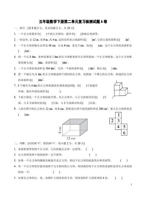 北师大版五年级数学下册第二单元复习检测试题AB卷附答案解析