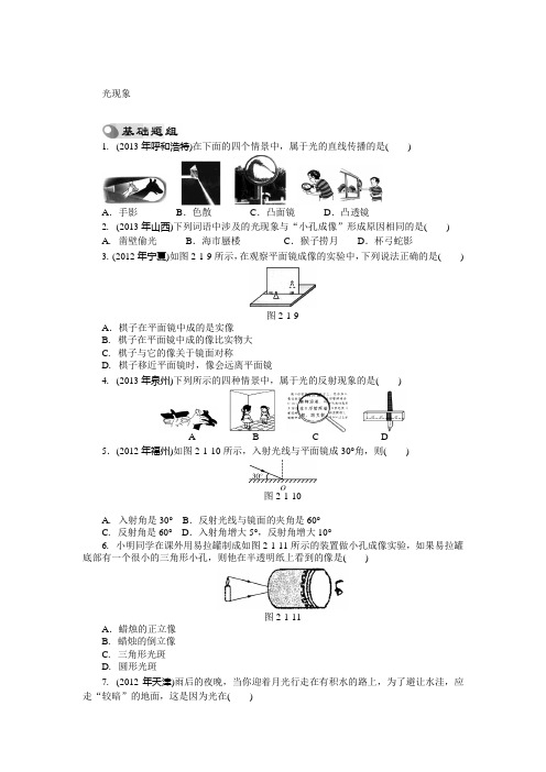 2014年中考光现象复习题及答案解析