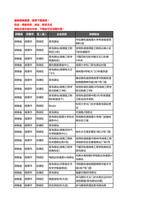 新版湖南省湘潭市菜鸟驿站企业公司商家户名录单联系方式地址大全22家