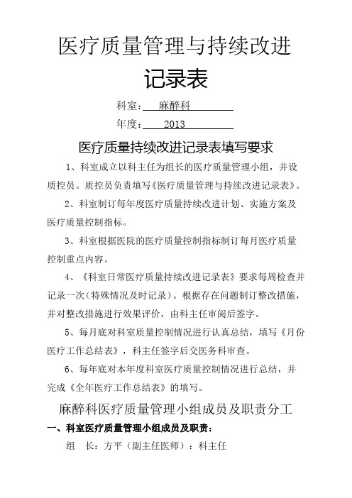 医疗质量管理与持续改进记录表