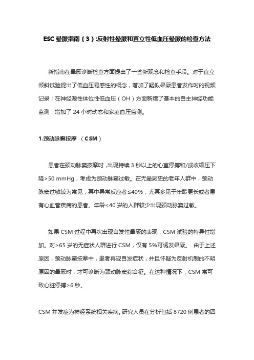 ESC晕厥指南(3)反射性晕厥和直立性低血压晕厥的检查方法