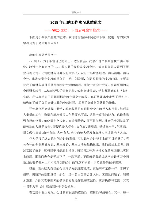 2018年出纳工作实习总结范文