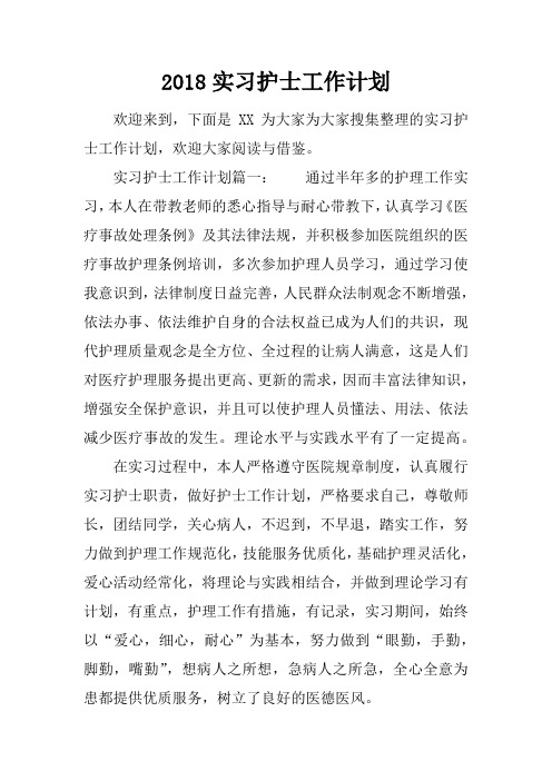 2018实习护士工作计划