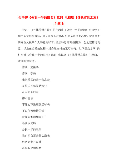 付辛博《分我一半的眼泪》歌词 电视剧《寻找前世之旅》主题曲