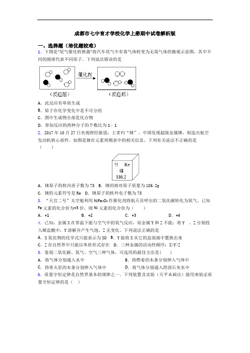 成都市七中育才学校初三化学上册期中试卷解析版