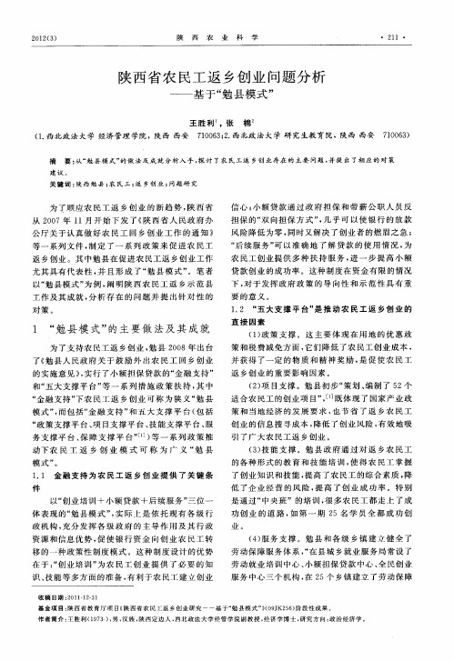 陕西省农民工返乡创业问题分析——基于“勉县模式”