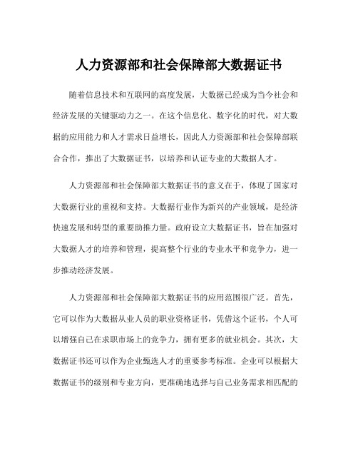 人力资源部和社会保障部大数据证书