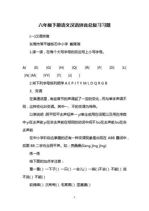 六年级下册语文汉语拼音总复习习题