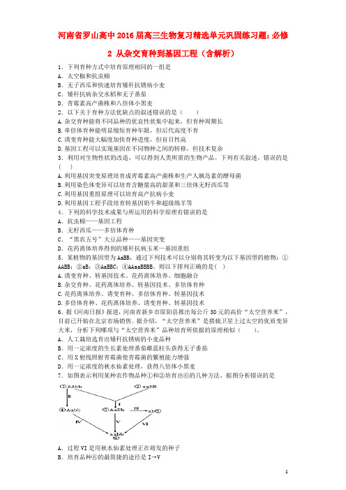 河南省罗山高中高三生物复习精选单元巩固练习题从杂交育种到基因工程(含解析)新人教版必修2