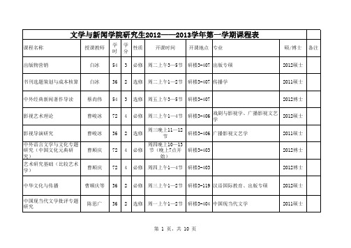 川大文学与新闻学院研究生2012――2013学年第一学期课
