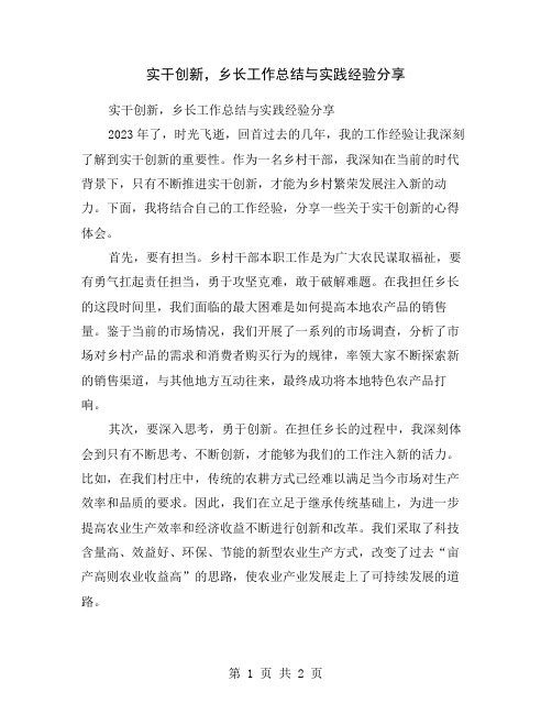实干创新,乡长工作总结与实践经验分享
