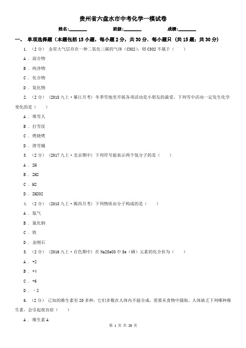 贵州省六盘水市中考化学一模试卷
