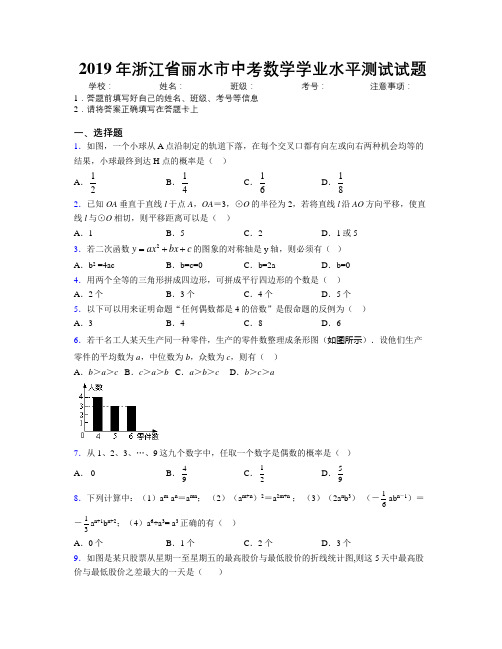 2019年浙江省丽水市中考数学学业水平测试试题附解析