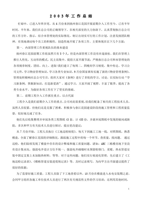 2003年工作总结