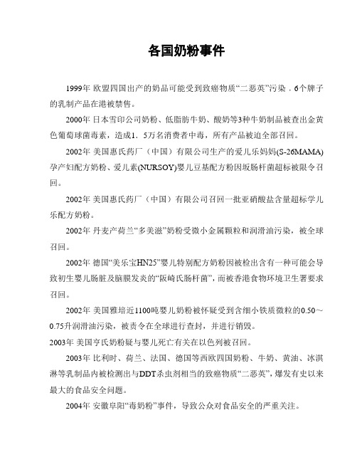各国奶粉事件