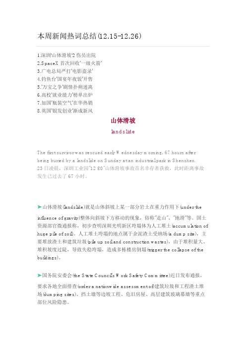 本周新闻热词总结(12.15-12.26)