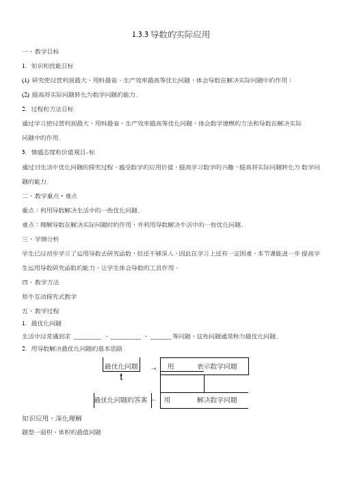 【优选整合】人教B版高中数学选修2-2133导数的实际应用教案.doc