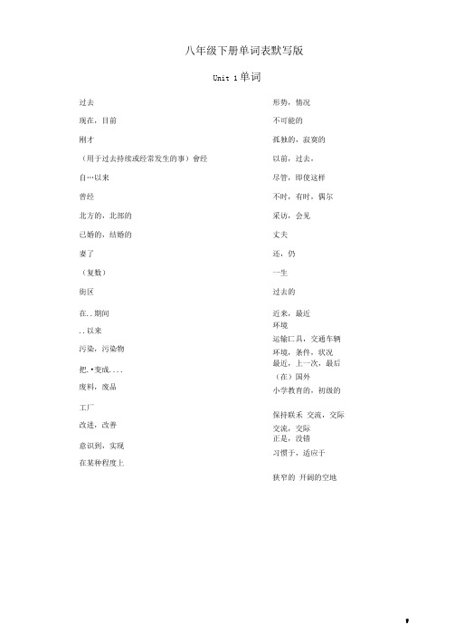 译林版八年级下册单词表默写版
