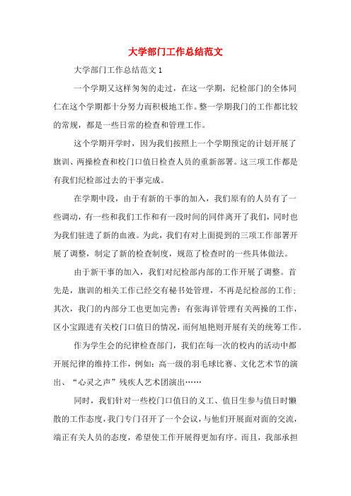2019年大学部门工作总结范文