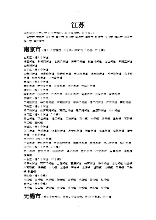 江苏所辖市县乡镇
