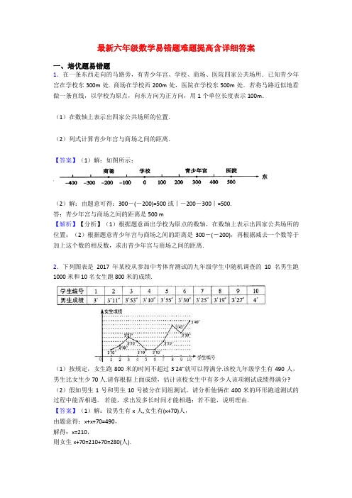 最新六年级数学易错题难题提高含详细答案