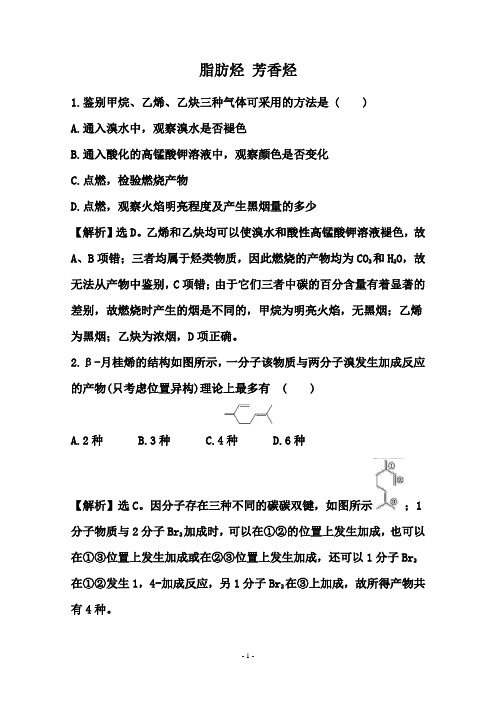2021届高考化学备考一轮热点强化： 脂肪烃 芳香烃【解析版】