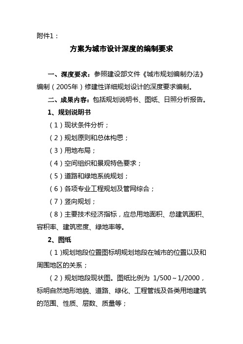 方案为城市设计深度的编制要求