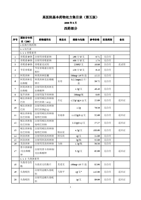 北京某大型医院药物处方集