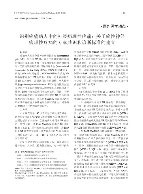 识别癌痛病人中的神经病理性疼痛：关于癌性神经病理性疼痛的专家共识和诊断标准的建立