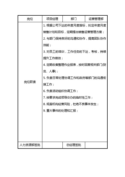 项目经理岗位职责