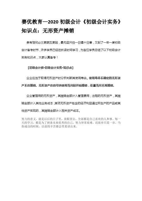 赛优教育—2020初级会计《初级会计实务》知识点：无形资产摊销