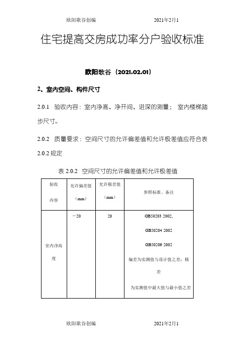 住宅分户验收标准之欧阳歌谷创作