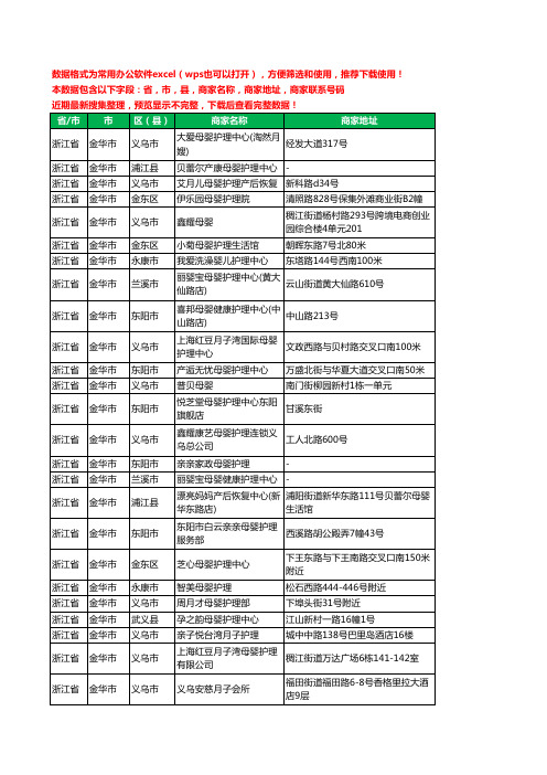 2020新版浙江省金华市月子护理工商企业公司商家名录名单黄页联系号码地址大全33家