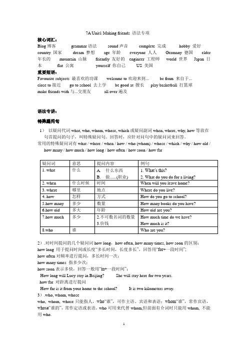 7AU1语法 特殊疑问词、不定冠词 2