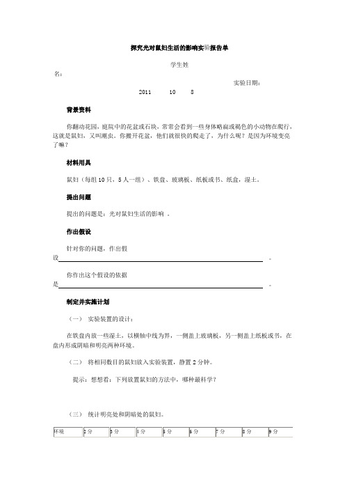 探究光对鼠妇生活的影响实验报告单