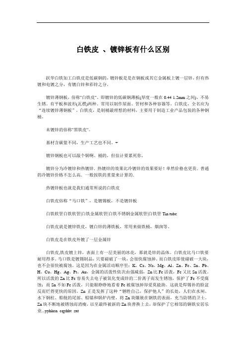 白铁皮 、镀锌板有什么区别