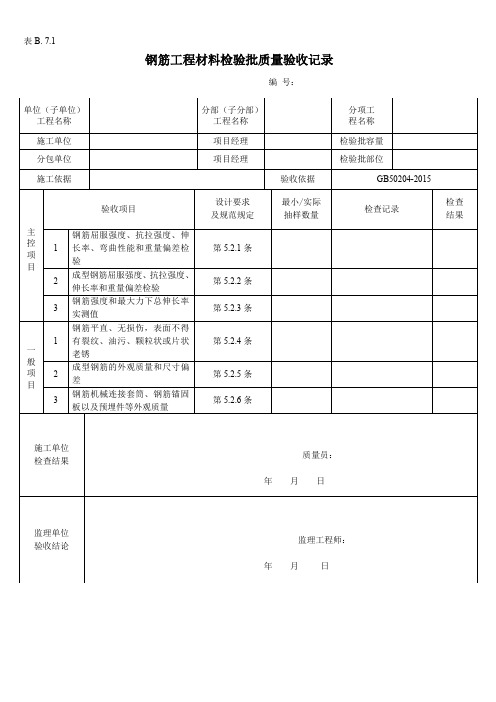 钢筋工程材料检验批质量验收记录