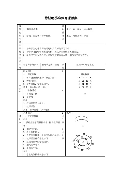 持轻物掷准体育课教案