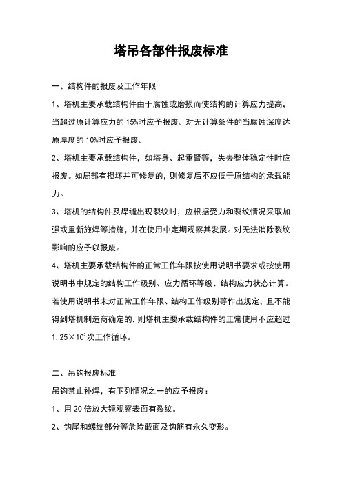 塔吊各部件报废标准牌