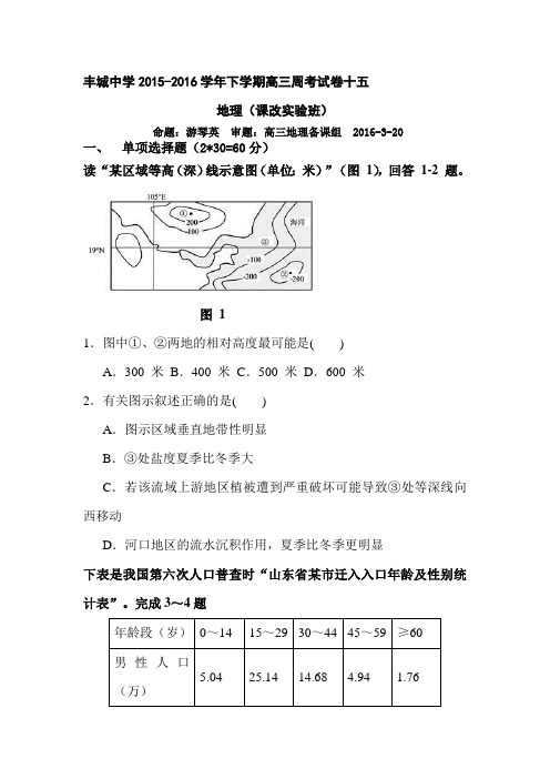 江西省丰城中学2016届高三地理下册周练试卷
