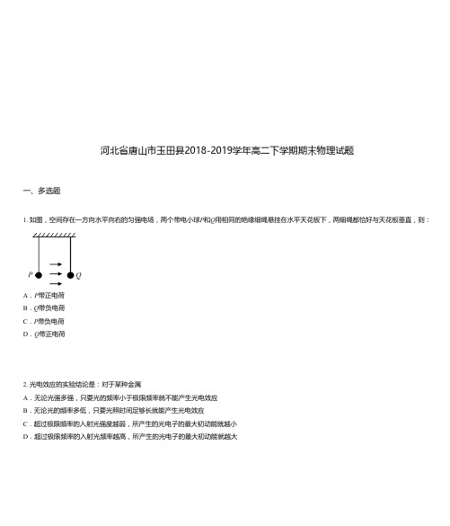 河北省唐山市玉田县2018-2019学年高二下学期期末物理试题