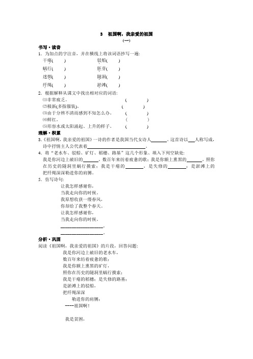 新人教版新课标九年级下册语文第3课《祖国啊,我亲爱的祖国》同步练习3