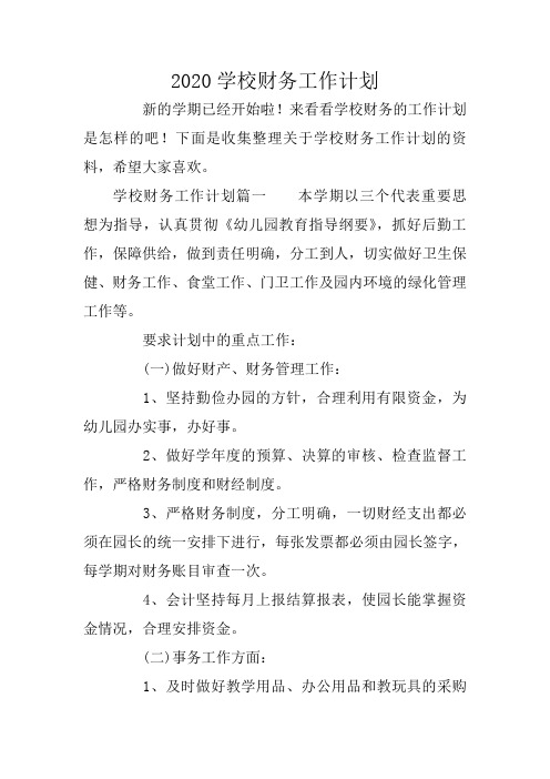 2020学校财务工作计划