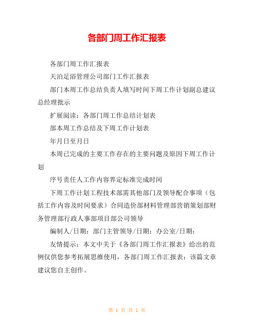 各部门周工作汇报表