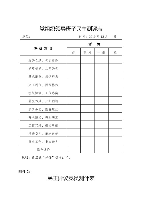 党组织领导班子民主测评表